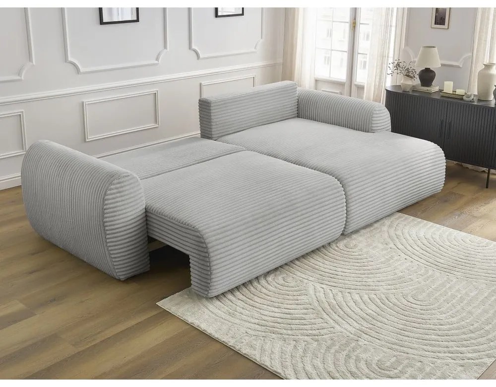 Светлосив разтегателен ъглов диван от рипсено кадифе (десен ъгъл) Lucien – Bobochic Paris