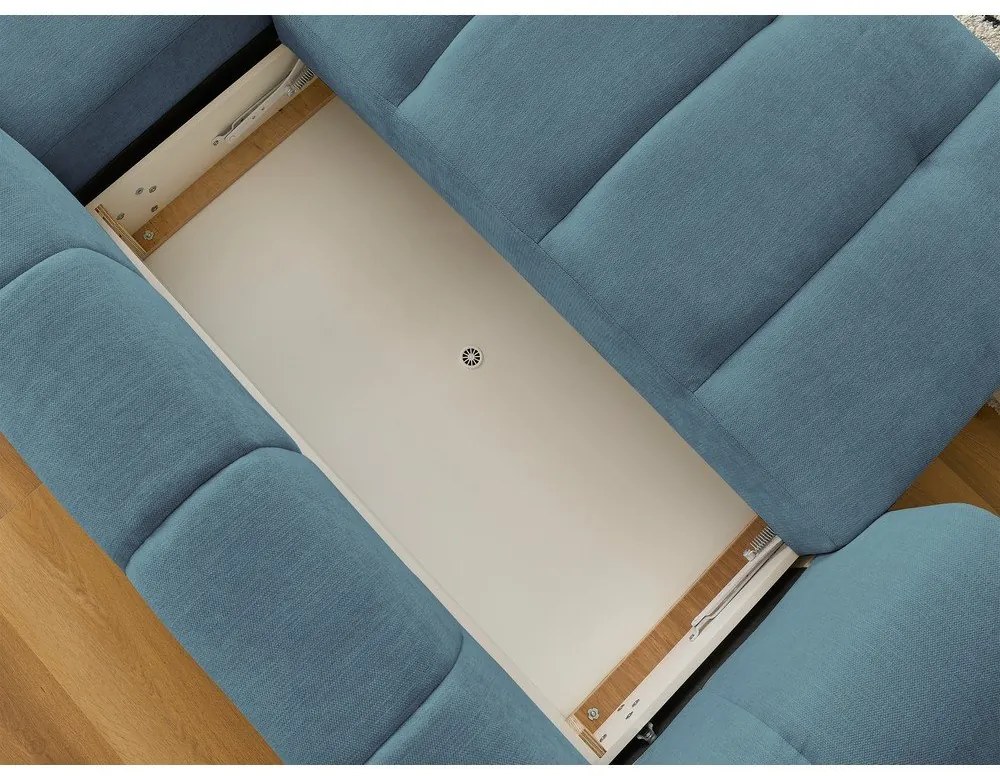 Син сгъваем/с място за съхранение ъглов диван (десен ъгъл) Fuji – Bobochic Paris