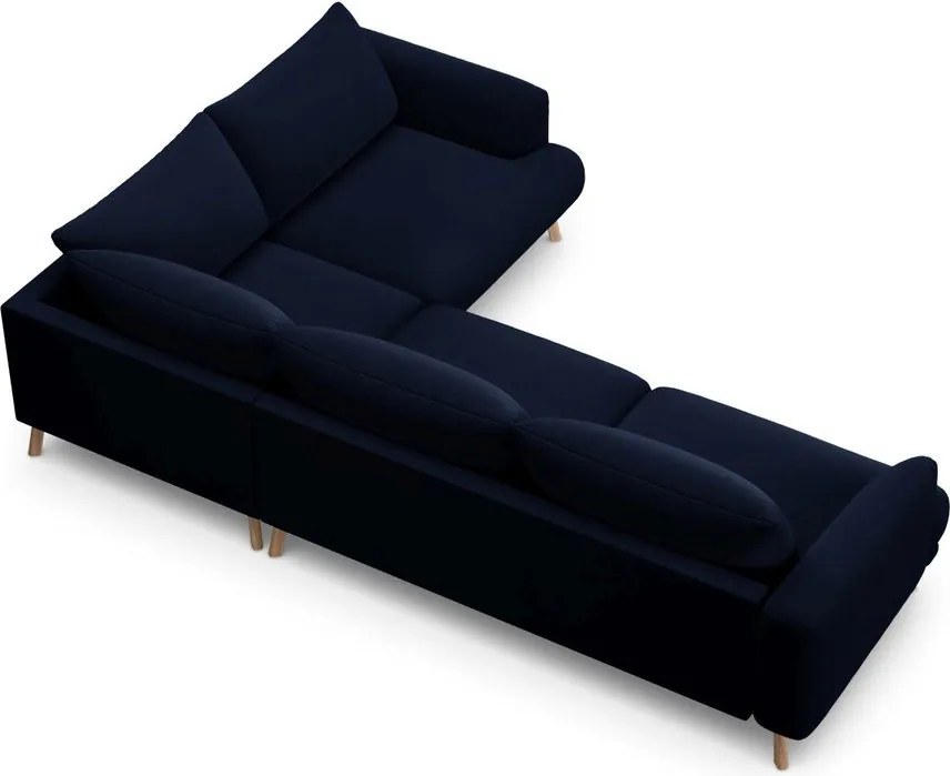 Тъмносин кадифен ъглов диван (десен ъгъл/L форма) Naomi – Micadoni