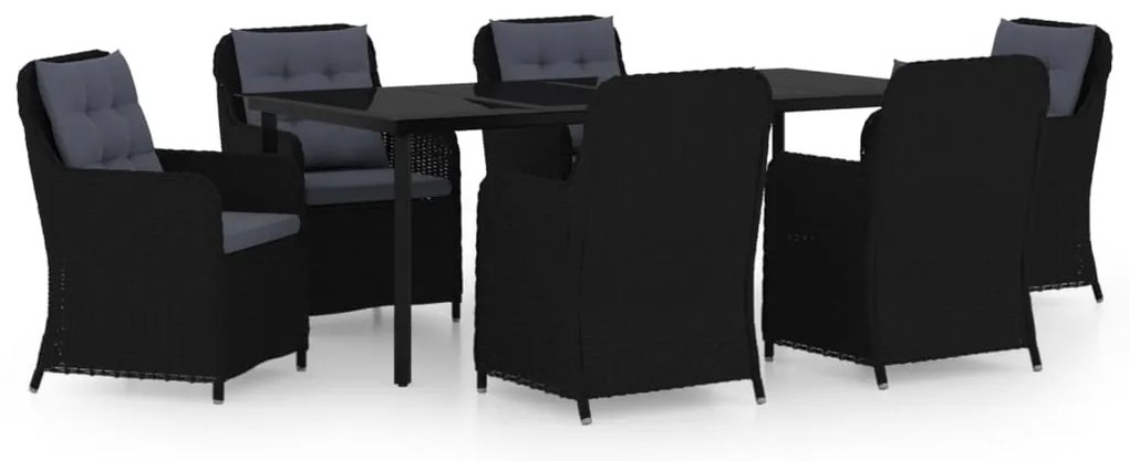 3099563 vidaXL Градински трапезен комплект, 7 части, черен