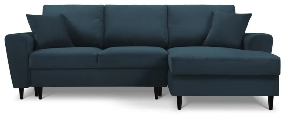 Тъмносин разтегателен ъглов диван с място за съхранение от рипсено кадифе (десен ъгъл) Kyoto – Cosmopolitan Design