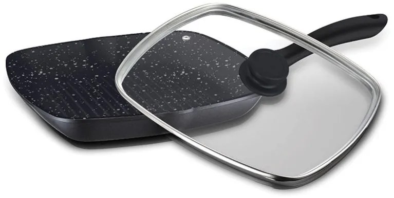 Грил тиган с капак ZEPHYR ZP 4316 M24C, 24 см, Гранитно покритие, Мека дръжка, Индукция, Черен