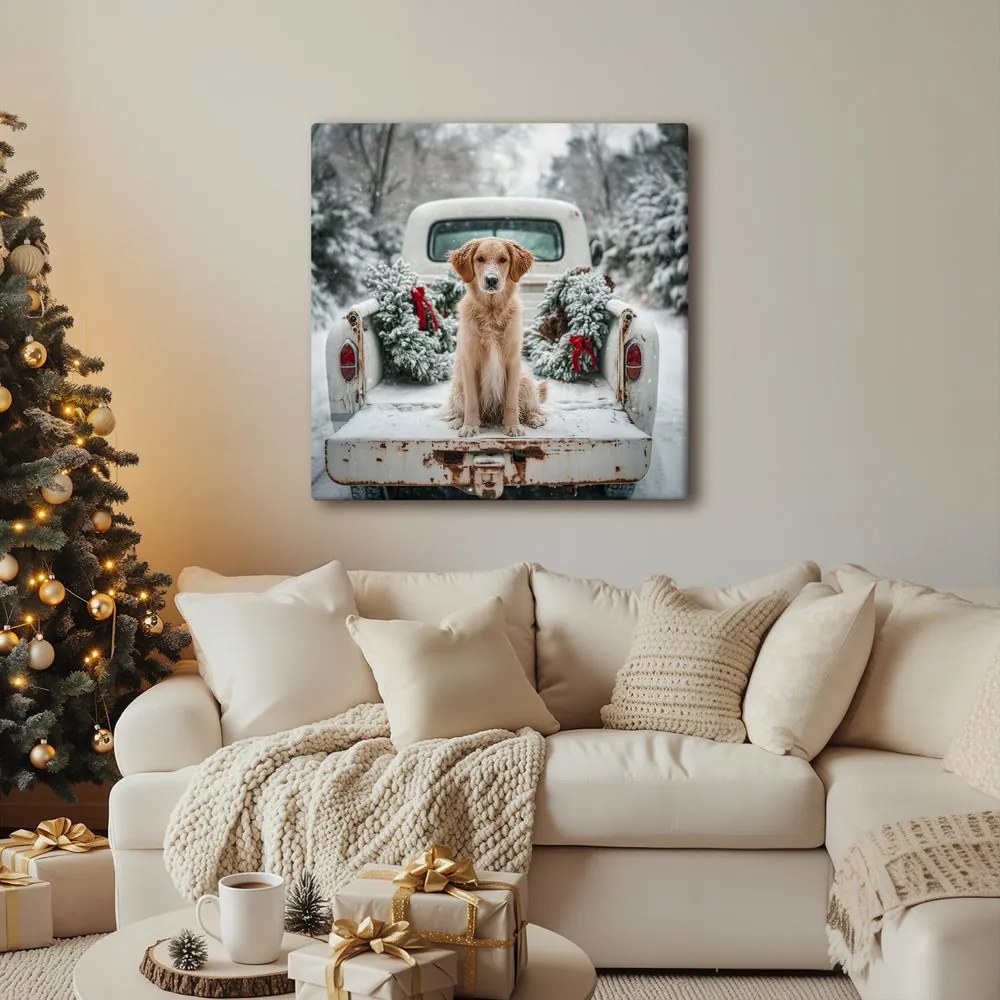 Картина на платно Коледна – Сладко позиращо куче