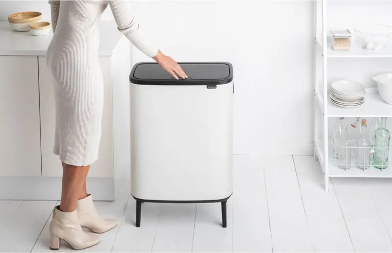 Кош за боклук Brabantia Bo Touch Hi 1001259, 60 л, Странични отвори за пренасяне, Регулируеми крака, Бял