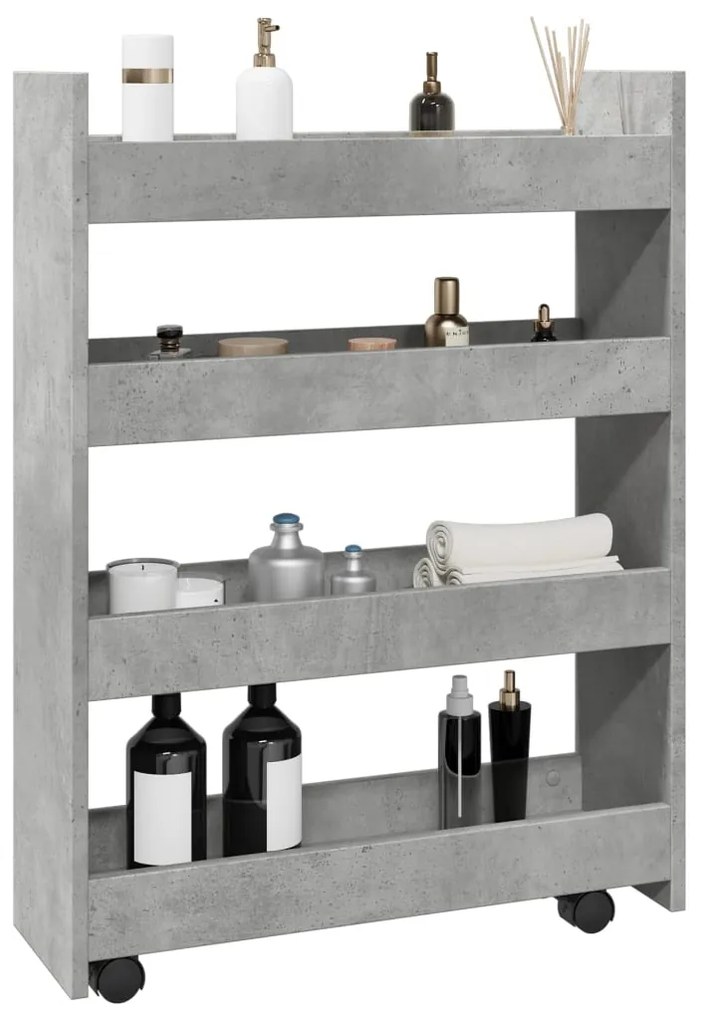 855262 vidaXL Тясна количка за съхранение 4 нива бетонно сивa инженерно дърво