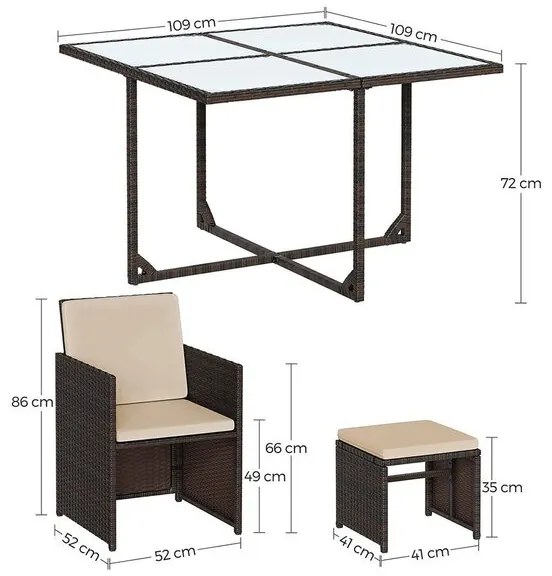 Комплект градински мебели SONGMICS от PE ратан - Кафяво и бежово