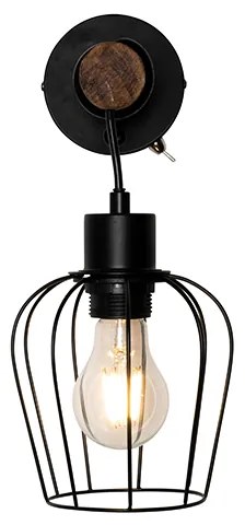 Ръстичен стенен аплик черен с дърво - Stronk