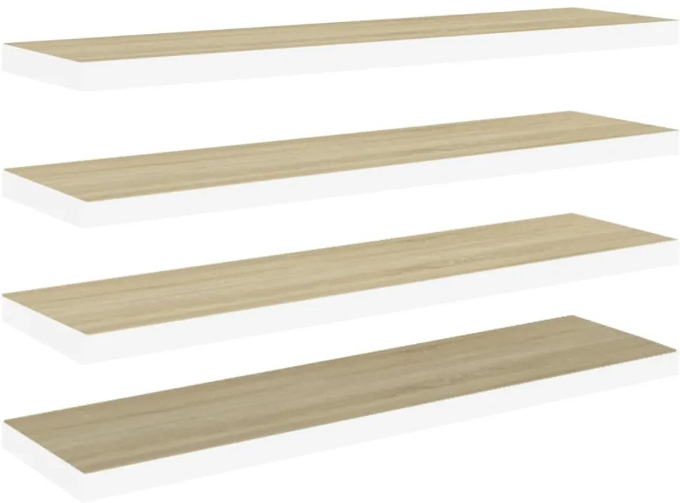 326584 vidaXL Окачени стенни рафтове, 4 бр, дъб и бяло, 90x23,5x3,8 см, МДФ
