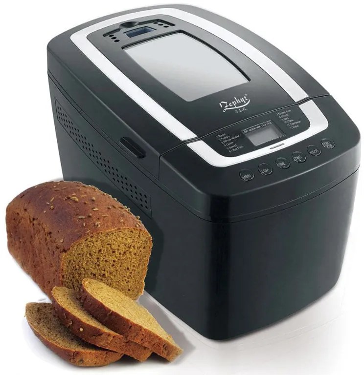 Хлебопекарна с две бъркалки ZEPHYR ZP 1446 E , 800W, 900-1250 гр, 12 програми, Таймер, Книжка с рецепти, Черен
