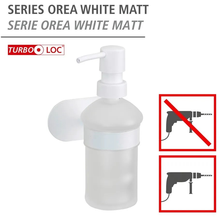 Бял самозалепващ стъклен диспенсер за сапун 200 ml Orea – Wenko