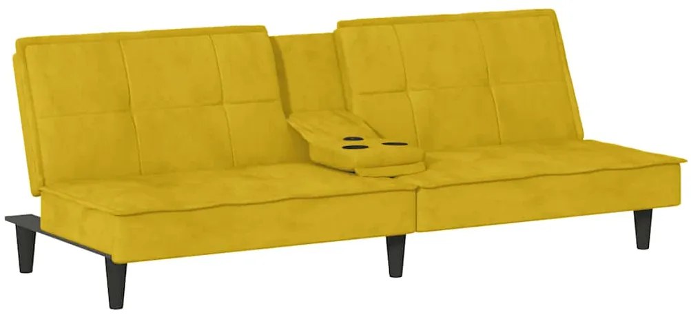 351925 vidaXL Разтегателен диван с поставки за чаши, жълт, кадифе