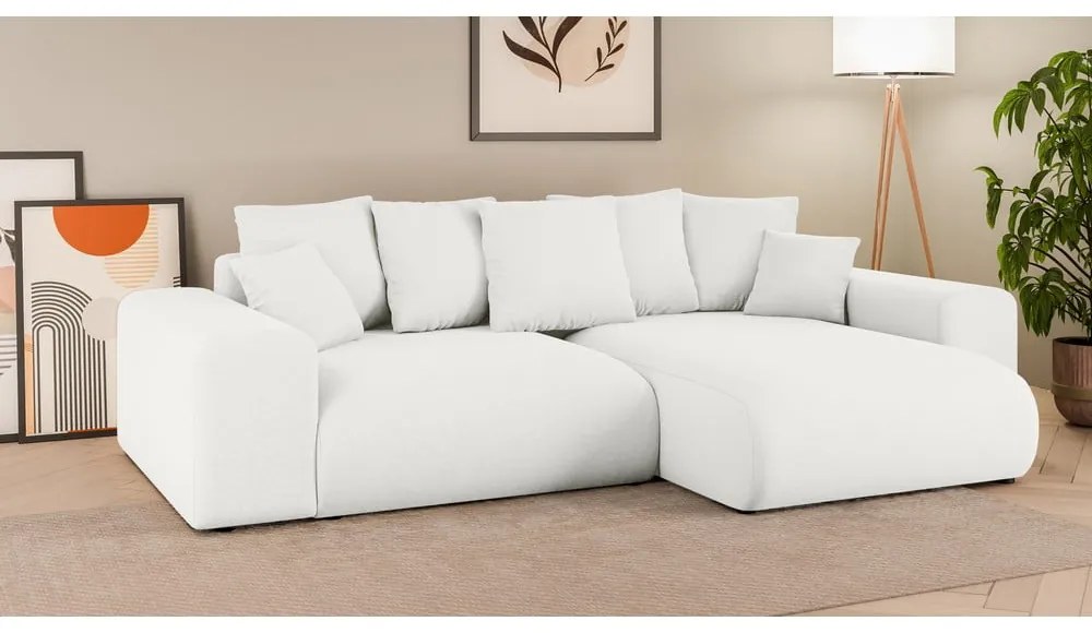 Бял разтегателен ъглов диван с място за съхранение (променлив) Luma – Ropez