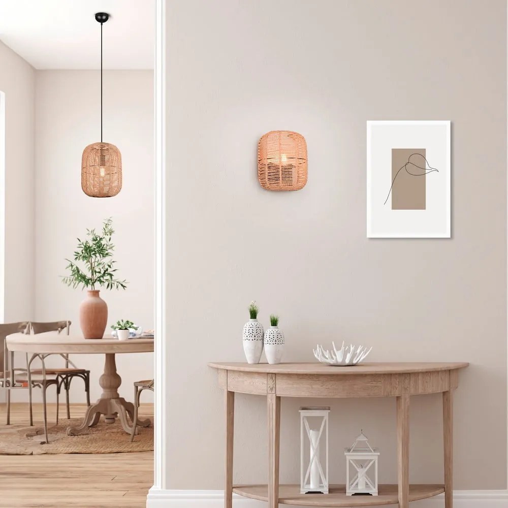 Светлокафяво висящо осветително тяло с текстилен абажур ø 25 cm Runa – Trio