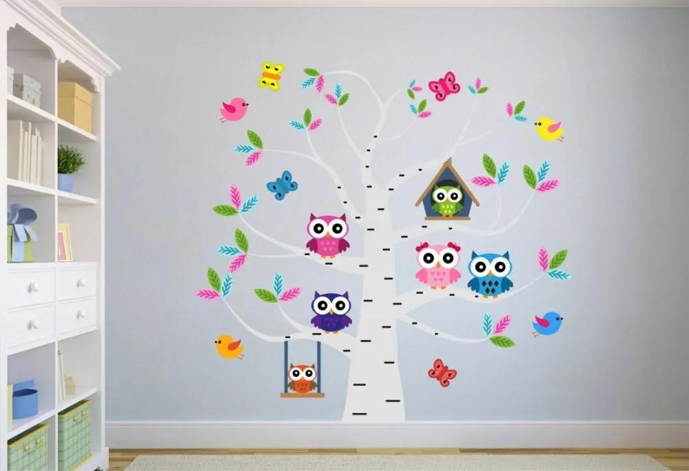 Очарователен стикер за детска стая Сови на дърво 100 x 100 cm