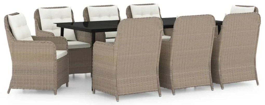 3099570 vidaXL Градински трапезен комплект, 9 части, кафяв