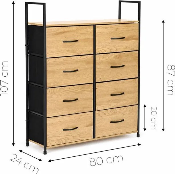 Комод с 8 текстилни чекмеджета и метална конструкция 107 x 80 x 24 см