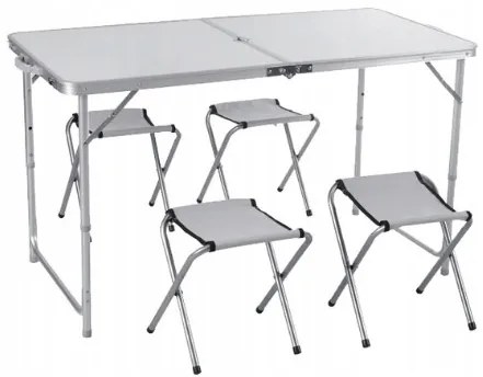 Къмпинг маса с 4 стола в бяло 120x60x70 cm