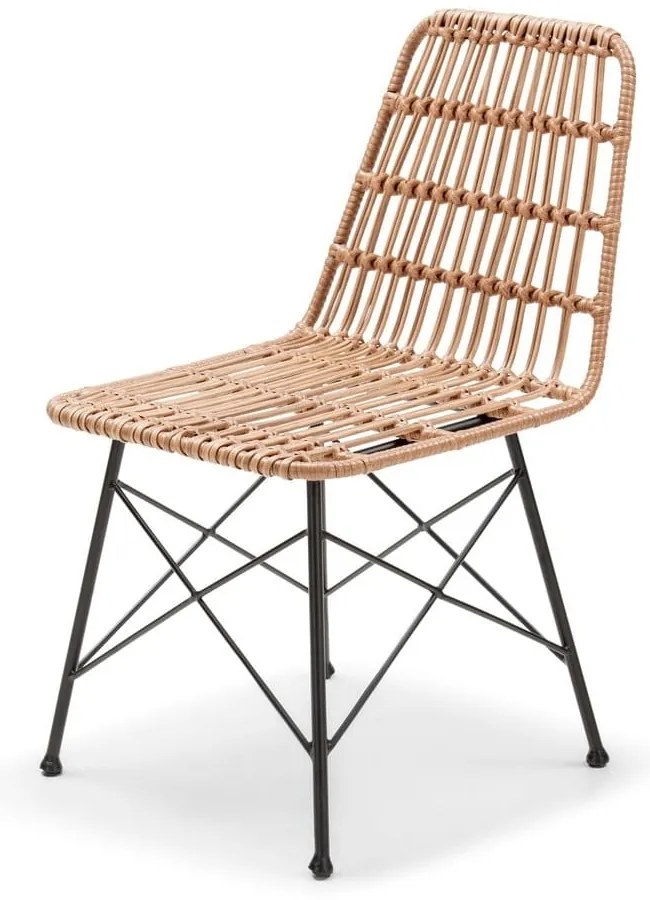 Комплект от 4 ратанови стола за хранене Gabriela и черна маса Strong - Bonami Essentials