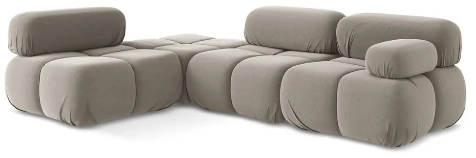 Бежов кадифен модулен ъглов диван (ляв ъгъл) Lokua – Makamii