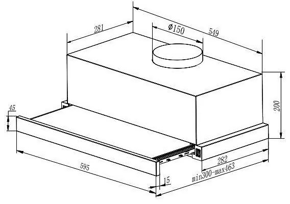 Абсорбатор за вграждане Crown CT6040IX, 65W, 353 m3/h, 2 степени, Телескопичен, LED осветление, Инокс