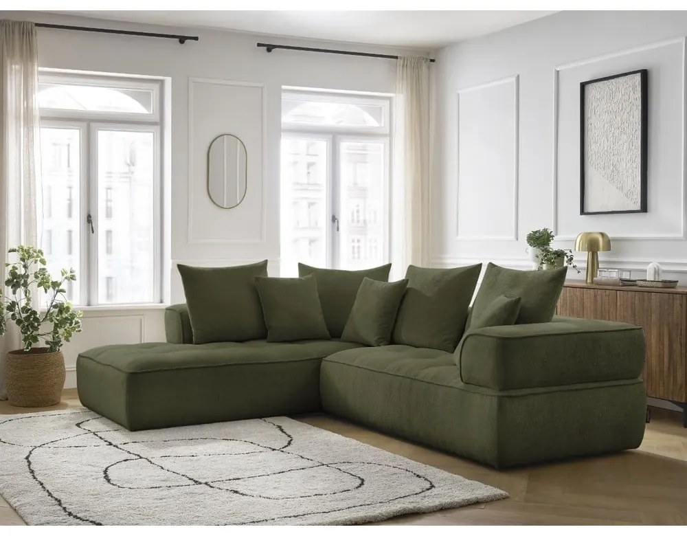 Зелен шенилов ъглов диван (ляв ъгъл/L форма) Whesley – Bobochic Paris