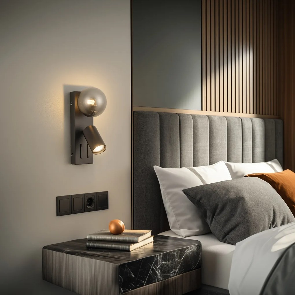 Модерна стенна лампа черна 2 светлини с накланяне и USB-C порт - Lesly