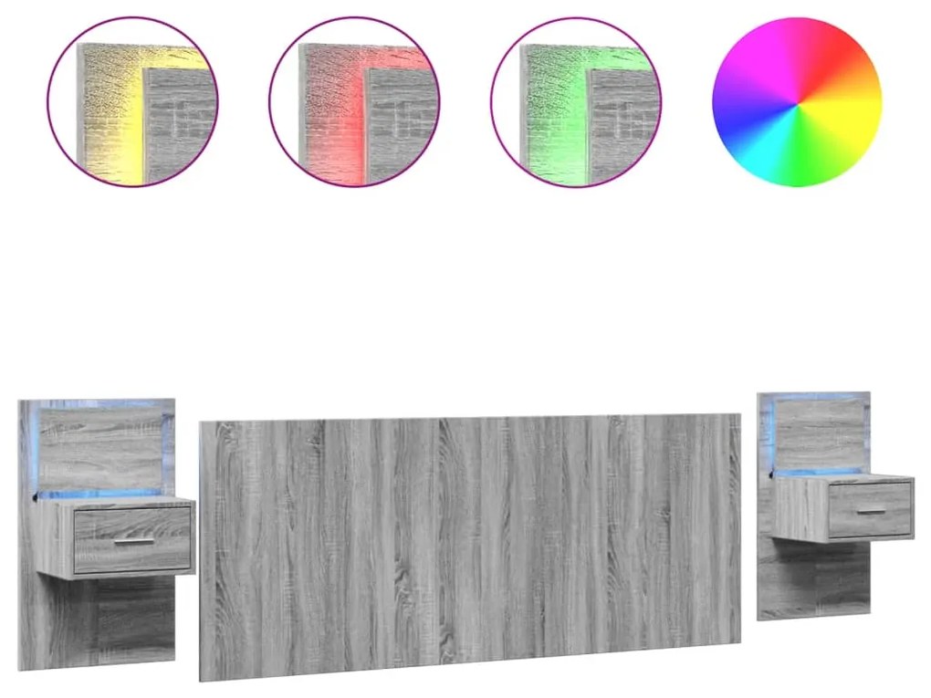 3295350 vidaXL Табла за легло с шкафчета, сив сонома, 200 см, инженерно дърво