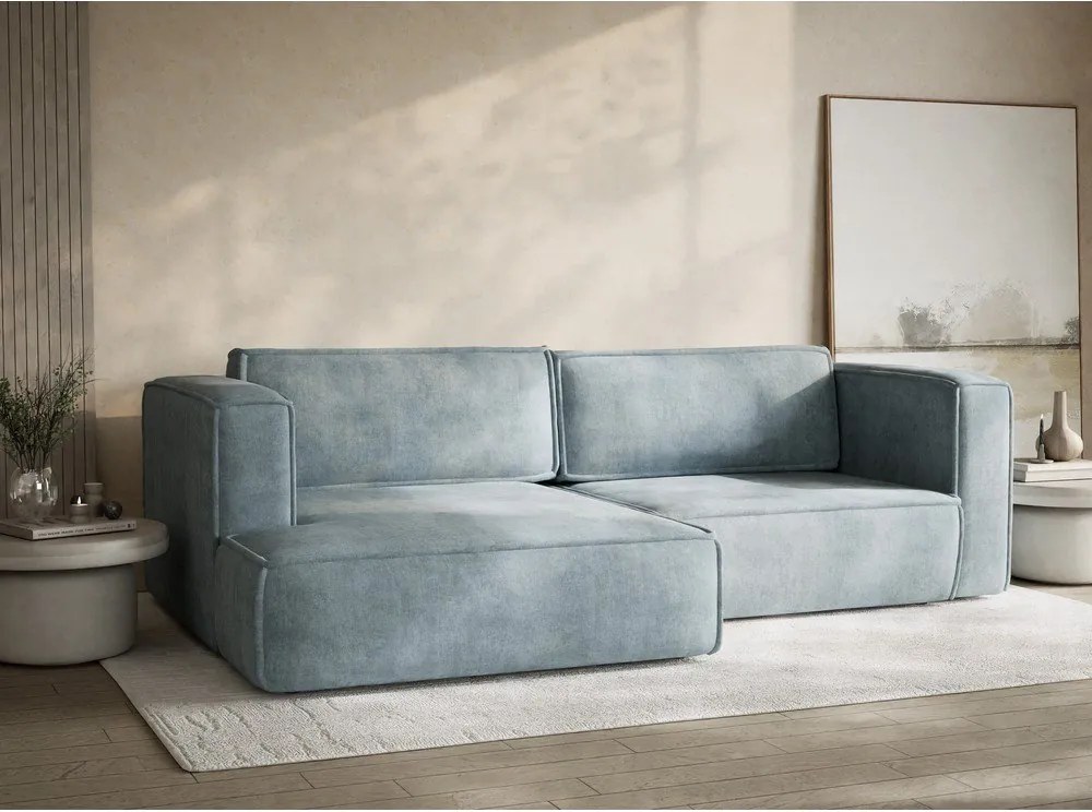 Светлосин шенилов сгъваем/с място за съхранение ъглов диван (ляв ъгъл) Velto – Maison de Rêve