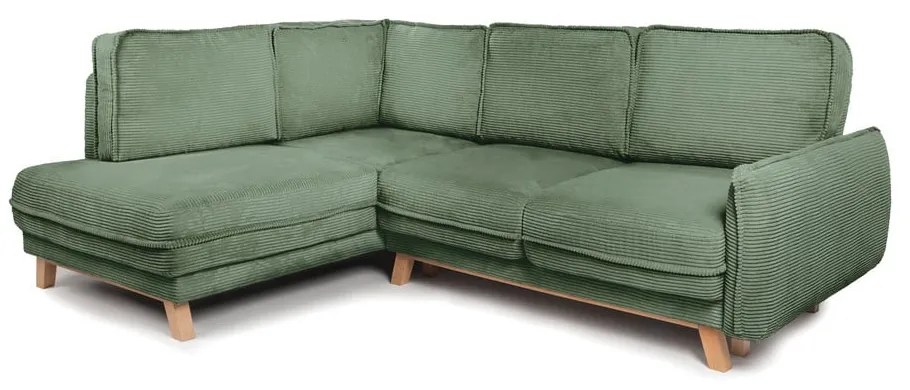 Светлозелен сгъваем ъглов диван от рипсено кадифе (ляв ъгъл) Tori – Bonami Selection