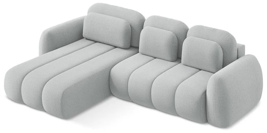 Светлосив разтегателен ъглов диван с място за съхранение от букле (ляв ъгъл) Pele – Makamii