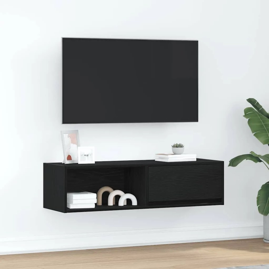 861474 vidaXL ТВ шкаф Черен дъб 100x31x25,5 см Инженерна дървесина