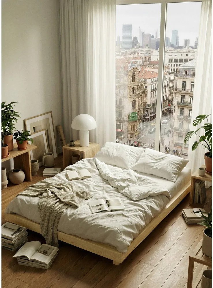 Единично легло 90x200 cm от масивен бор без табла с включена подматрачна рамка в естествен цвят Dock – Karup