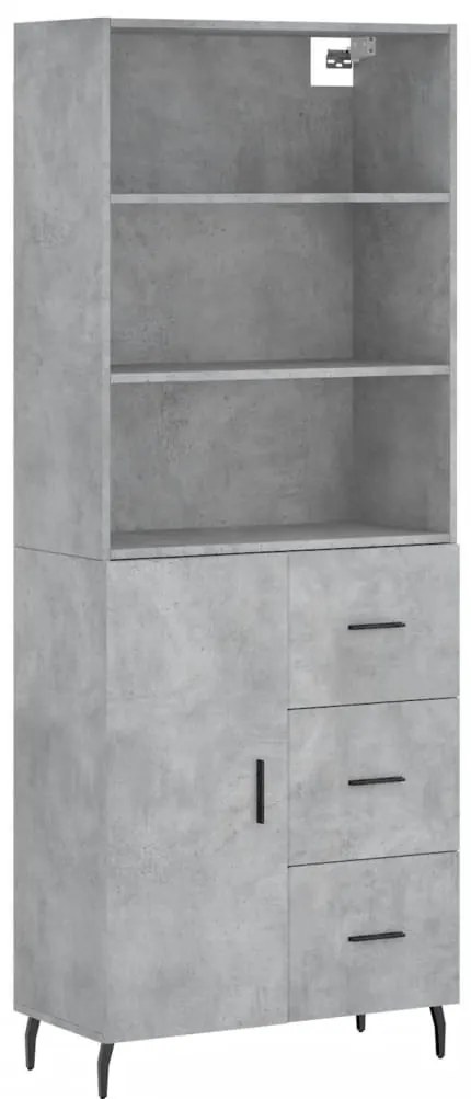 3189465 vidaXL Висок шкаф, бетонно сив, 69,5x34x180 см, инженерно дърво