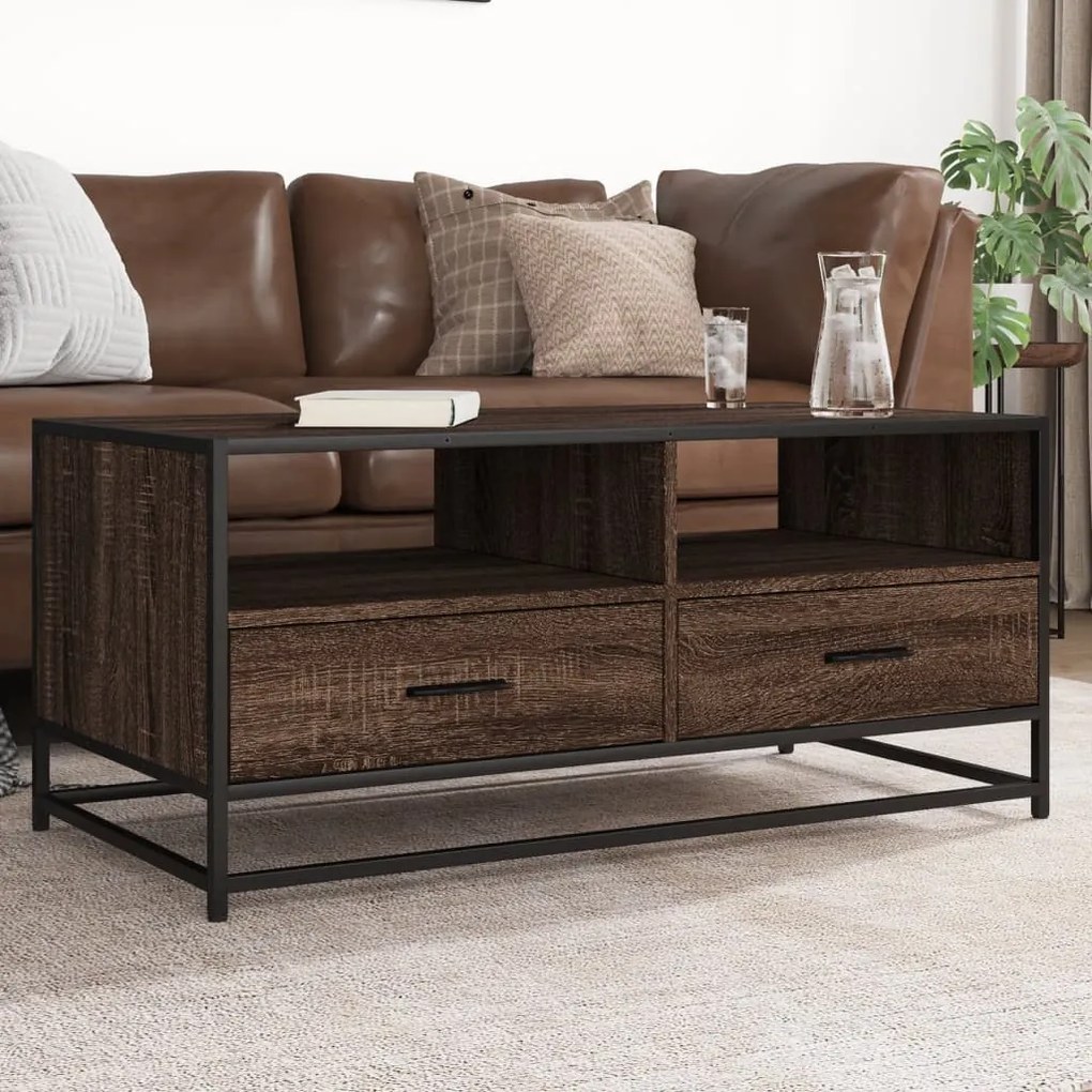 848788 vidaXL Маса за кафе, кафяв дъб, 100x50x45 см, инженерно дърво и метал