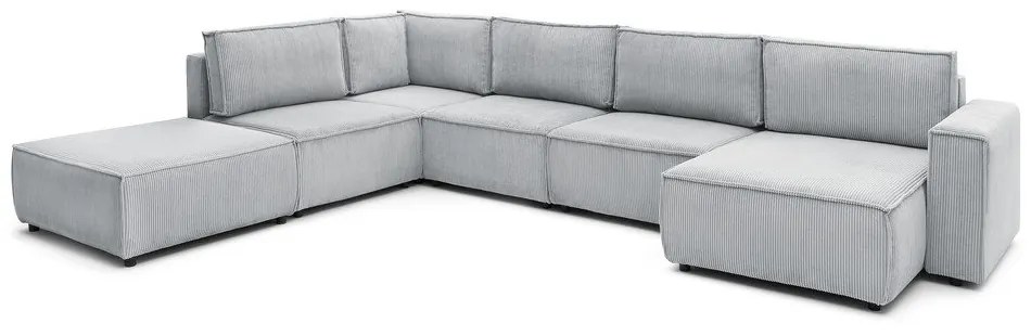 Светлосив велурен U-образен ъглов диван, ляв ъгъл Nihad modular - Bobochic Paris