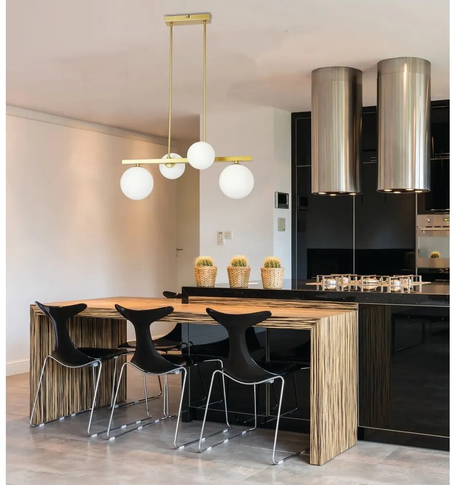 Висящо осветително тяло със стъклен абажур в бяло и златисто Kama – Candellux Lighting