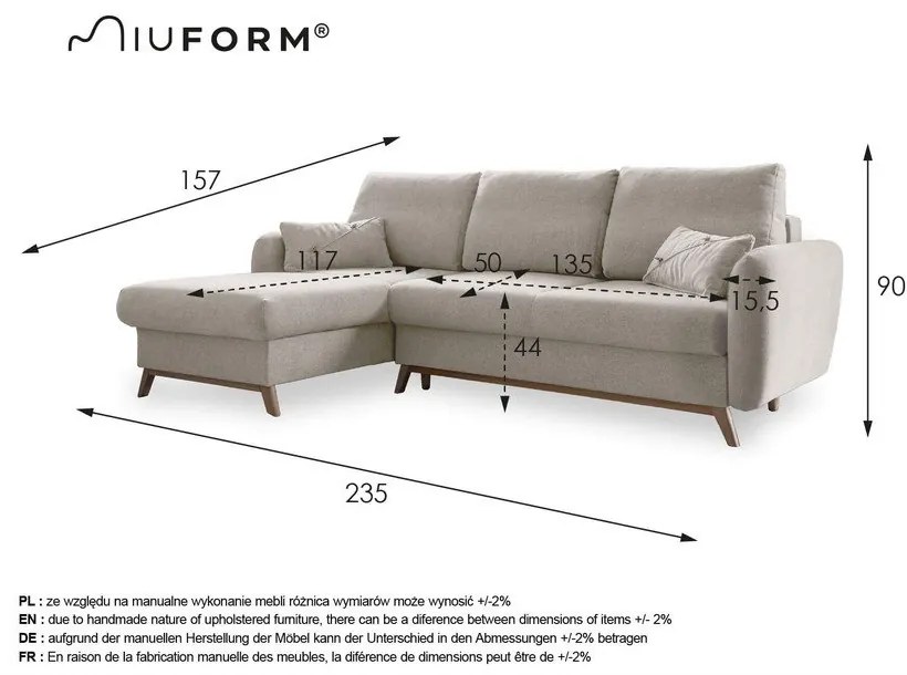 Тъмно сив ъглов разтегателен диван, ляв ъгъл Scandic Lagom - Miuform