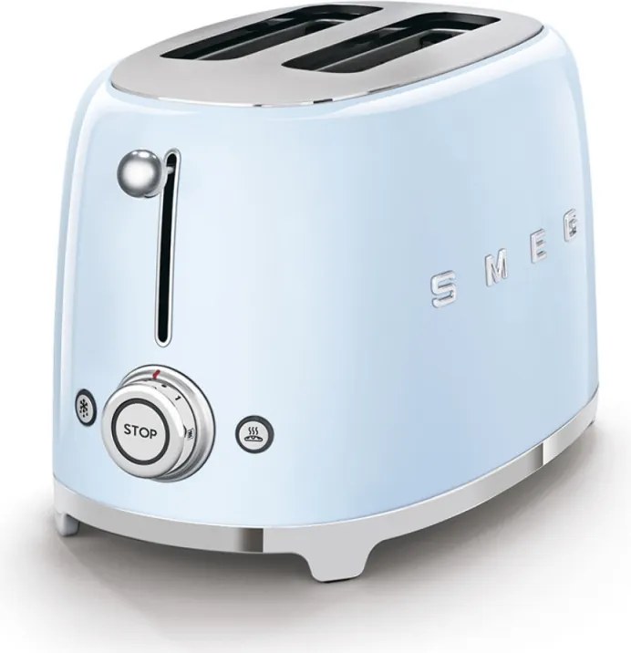 Тостер за хляб SMEG 50's Style TSF01PBEU, 950W, 2 филии, 6 нива, Тавичка за трохи, Вграден кабел, Неръждаема стомана, Син