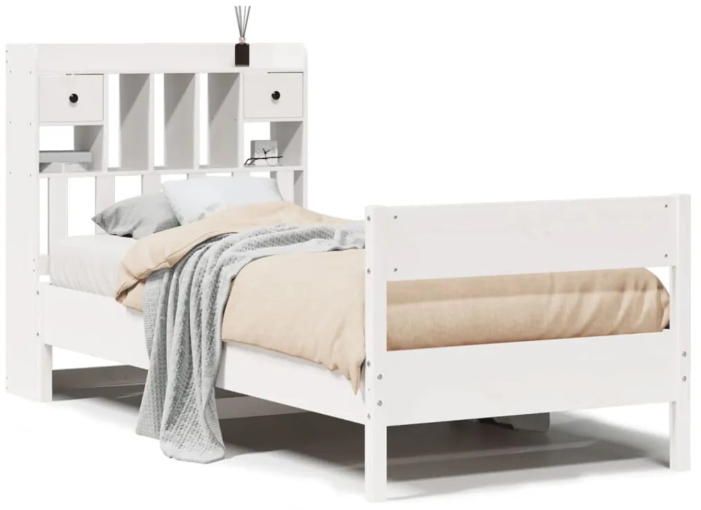 3323036 vidaXL Легло с етажерка за книги, без матрак, 90x200 см, бор масив