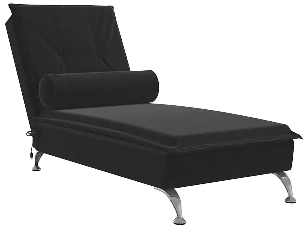 379455 vidaXL Масажна кушетка с болстер, черна, кадифе