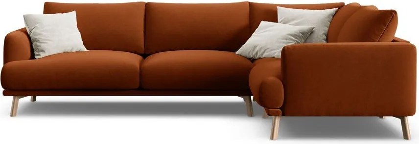 Теракотен кадифен ъглов диван (десен ъгъл/L форма) Naomi – Micadoni