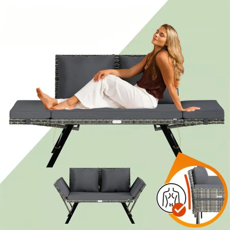 Градинска пейка 2в1 от полиратан 176 × 56 × 81 cm Сив