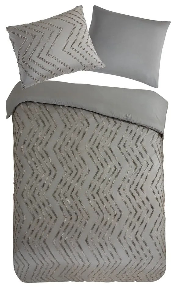 Сиво/кафяво единично удължено спално бельо от микрофибър 140x220 cm Pure Zigzag – Good Morning