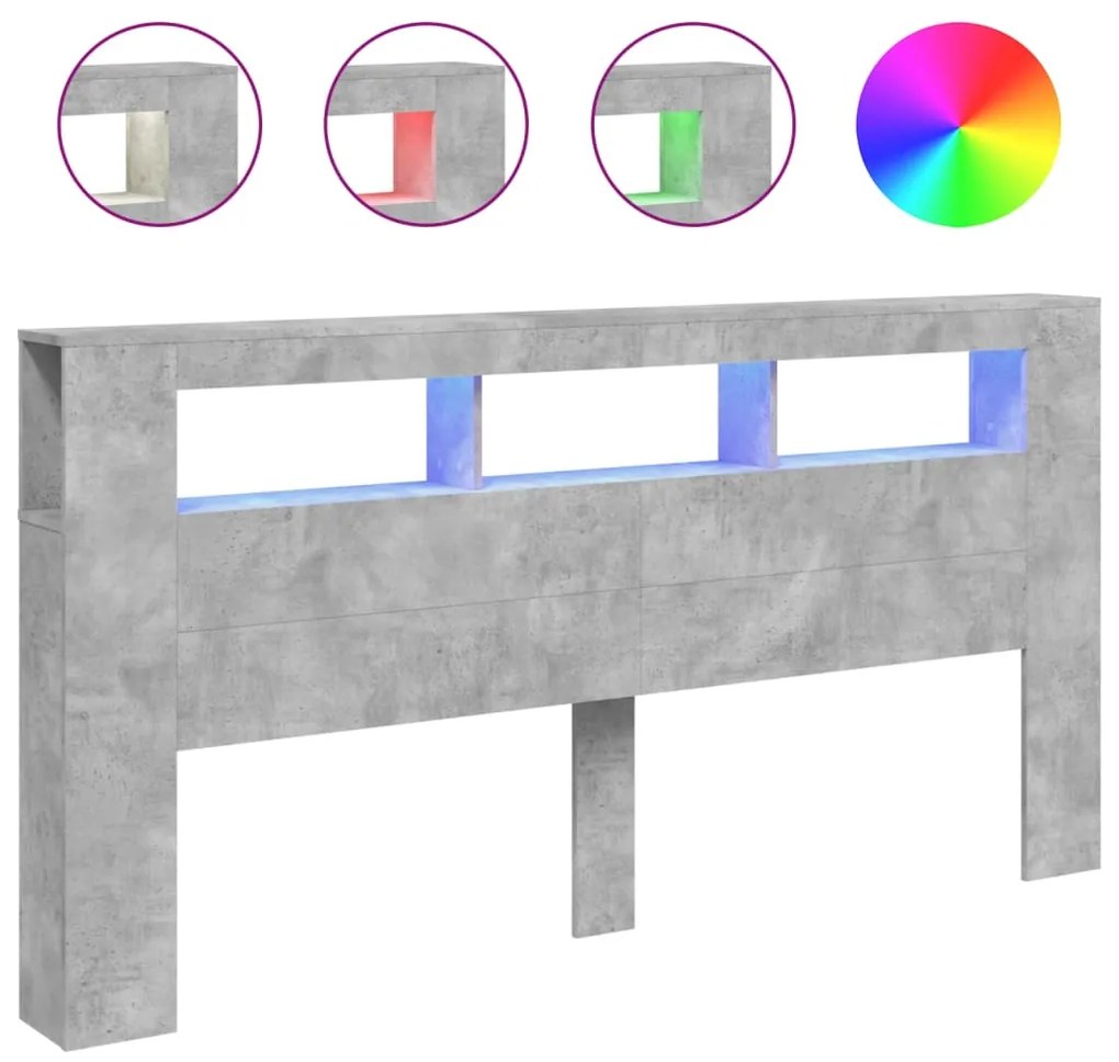 837368 vidaXL LED горна табла бетонно сива 200x18,5x103,5 см инженерно дърво