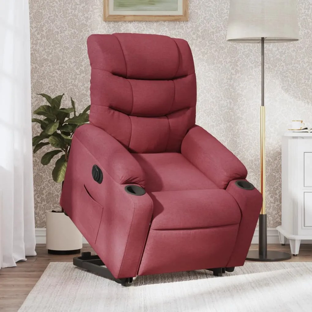 3206666 vidaXL Електрически изправящ реклайнер стол, виненочервен, текстил