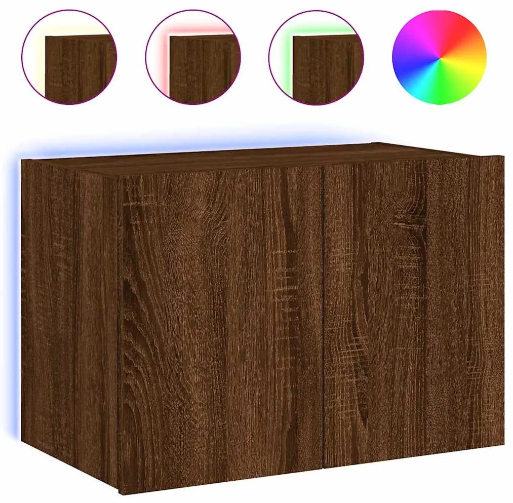 837314 vidaXL Стенен ТВ шкаф с LED осветление, кафяв дъб, 60x35x41 см