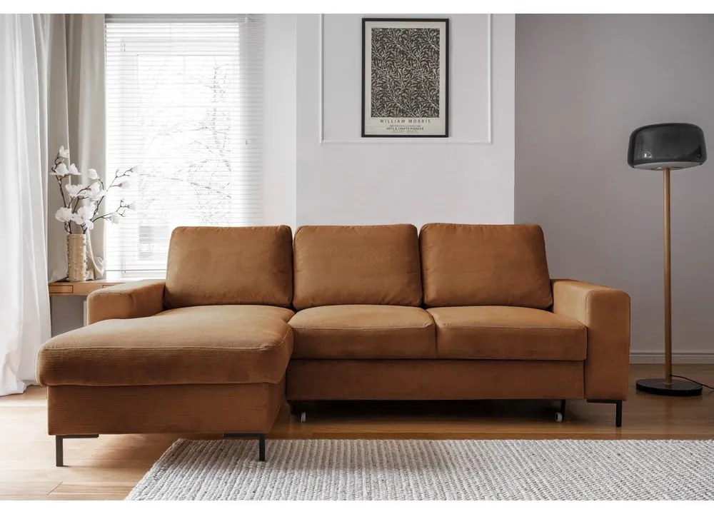 Оранжево-кафяв разтегателен ъглов диван от рипсено кадифе (ляв ъгъл) Lofty Lilly – Miuform