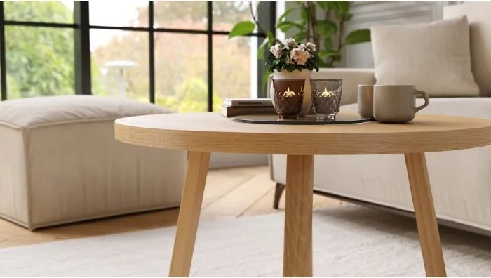 OASIS Естествен дъб – МОДЕРНА КРЪГЛА ДЪРВЕНА ХОЛНА МАСА Ø70 cm