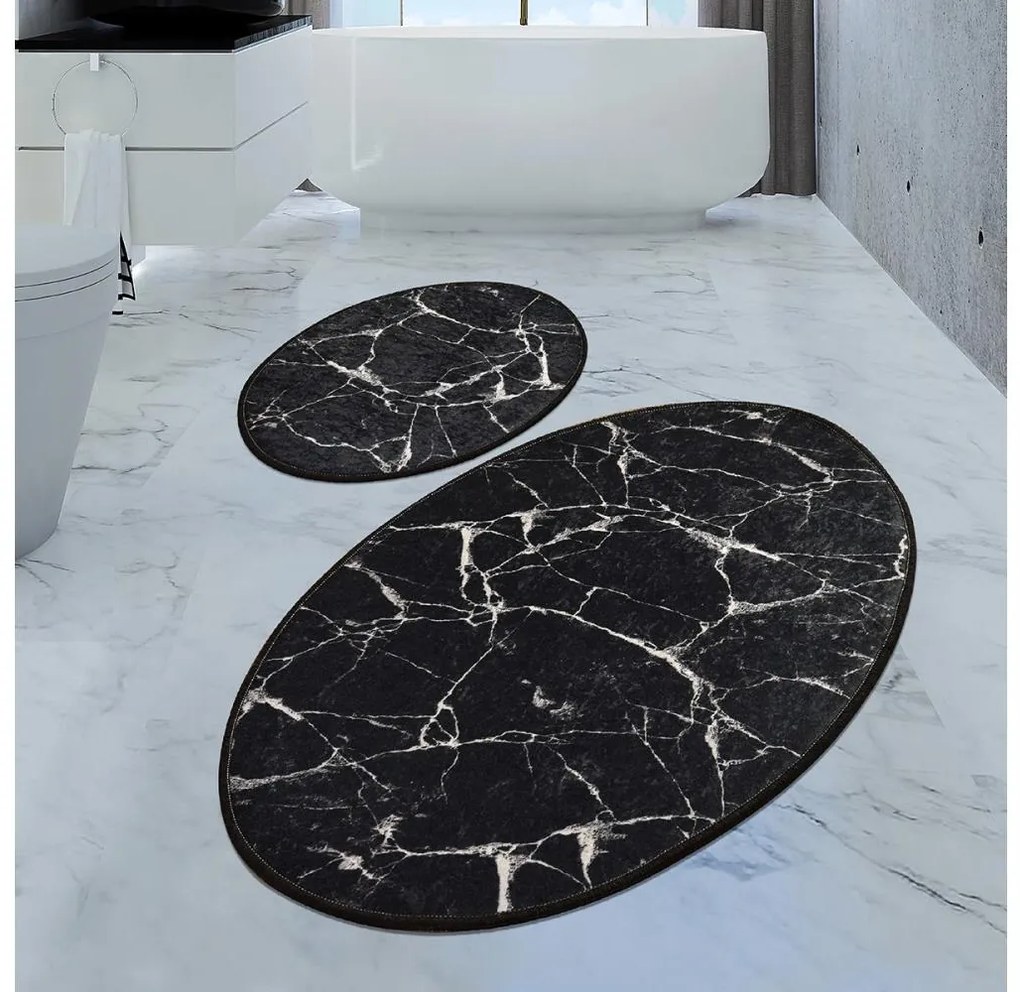 К-кт 2x Постелка за баня MARBLE 50x60/60x100 см черен