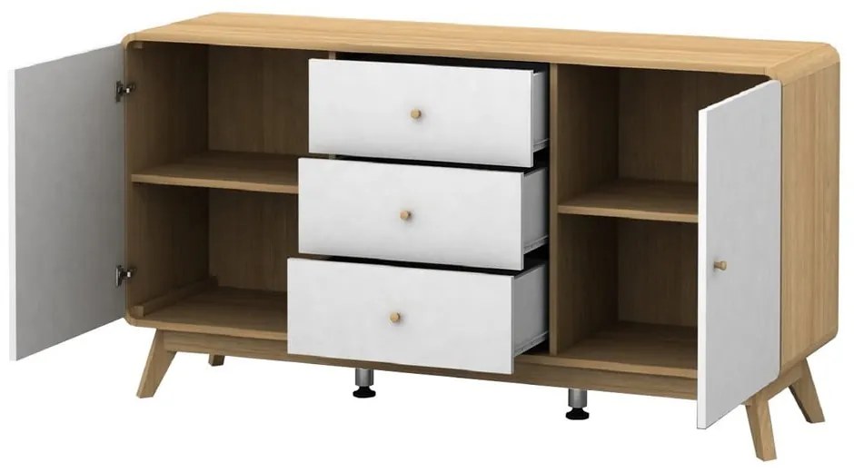 Бял/естествен нисък скрин от декор от дъб 140x75 cm Caitlin – Støraa